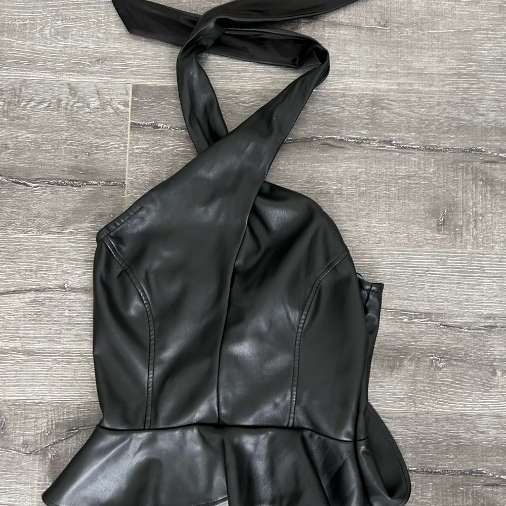 Black Halter Leather Top